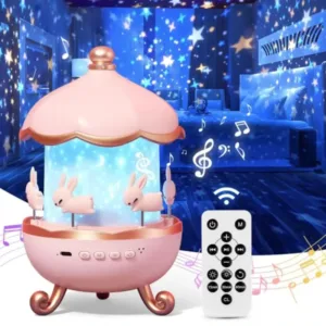 Veilleuse projecteur musical lapin rose avec télécommande