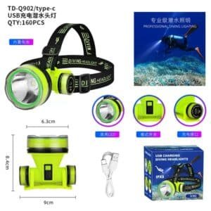lampe frontale LED rechargeable USB Type-C pour plongée.