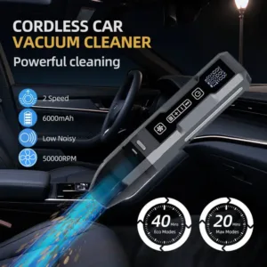 Aspirateur de voiture avec démarreur et gonfleur 4 en 1, batterie rechargeable 6000 mAh, compresseur 150 PSI et lampe LED.