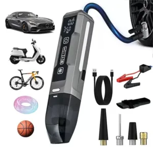 Aspirateur de voiture avec démarreur et gonfleur 4 en 1, batterie rechargeable 6000 mAh, compresseur 150 PSI et lampe LED.