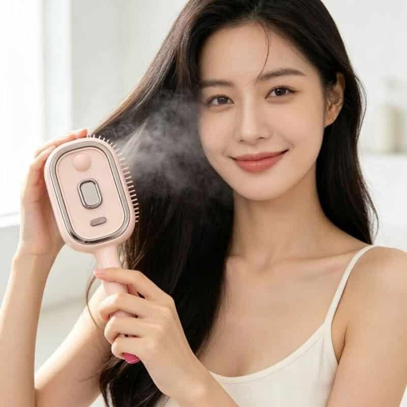 brosse-a-cheveux-electrique-avec-vapeur-1 Brosse électrique avec diffusion de brume pour le soin des cheveux.