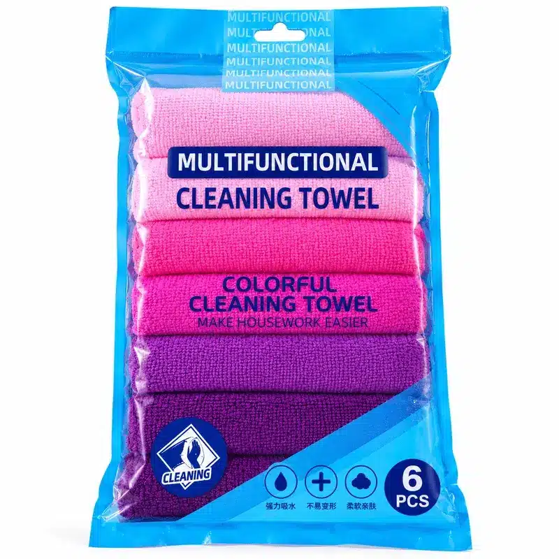 chiffons-microfibres-multicolores-6-pieces-violet Lot de 6 chiffons microfibres multicolores rose et violet pour le nettoyage de la maison