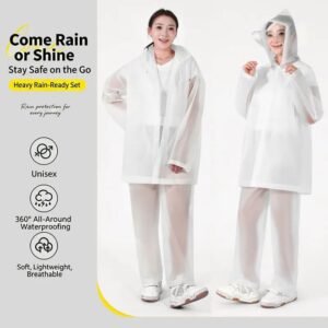 Ensemble imperméable de pluie 2 pièces avec veste à capuche et pantalon.