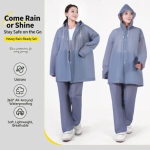 Ensemble imperméable de pluie 2 pièces avec veste à capuche et pantalon.