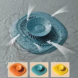 Filtre anti cheveux pour évacuation d'eau de douche avec ventouse centrale, disponible en plusieurs couleurs au Maroc.