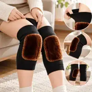 Genouillères thermiques noires avec doublure fourrée marron – Lot de 2 pièces.