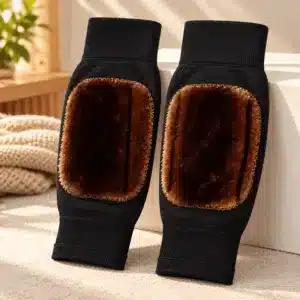 Genouillères thermiques noires avec doublure fourrée marron – Lot de 2 pièces.