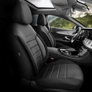 Ensemble complet de housses de sièges voiture Comfortline noir et gris pour sièges avant et arrière.