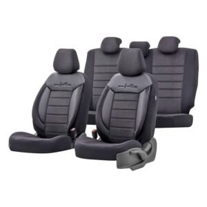 Ensemble complet de housses de sièges voiture Comfortline noir et gris pour sièges avant et arrière.