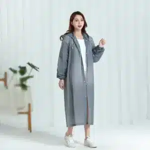 Imperméable long à capuche pour homme et femme avec fermeture à boutons-pression
