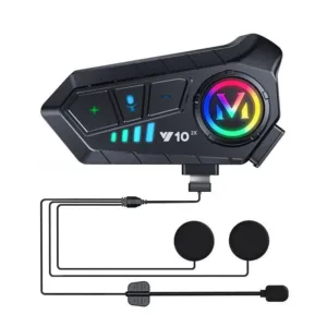 Kit Bluetooth pour casque moto V10 2X avec éclairage LED RGB et technologie Bluetooth 5.3.